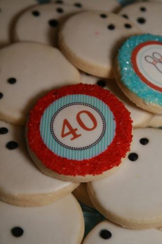 Bowling theme 40th birthday edible toppers on a sugar cookie